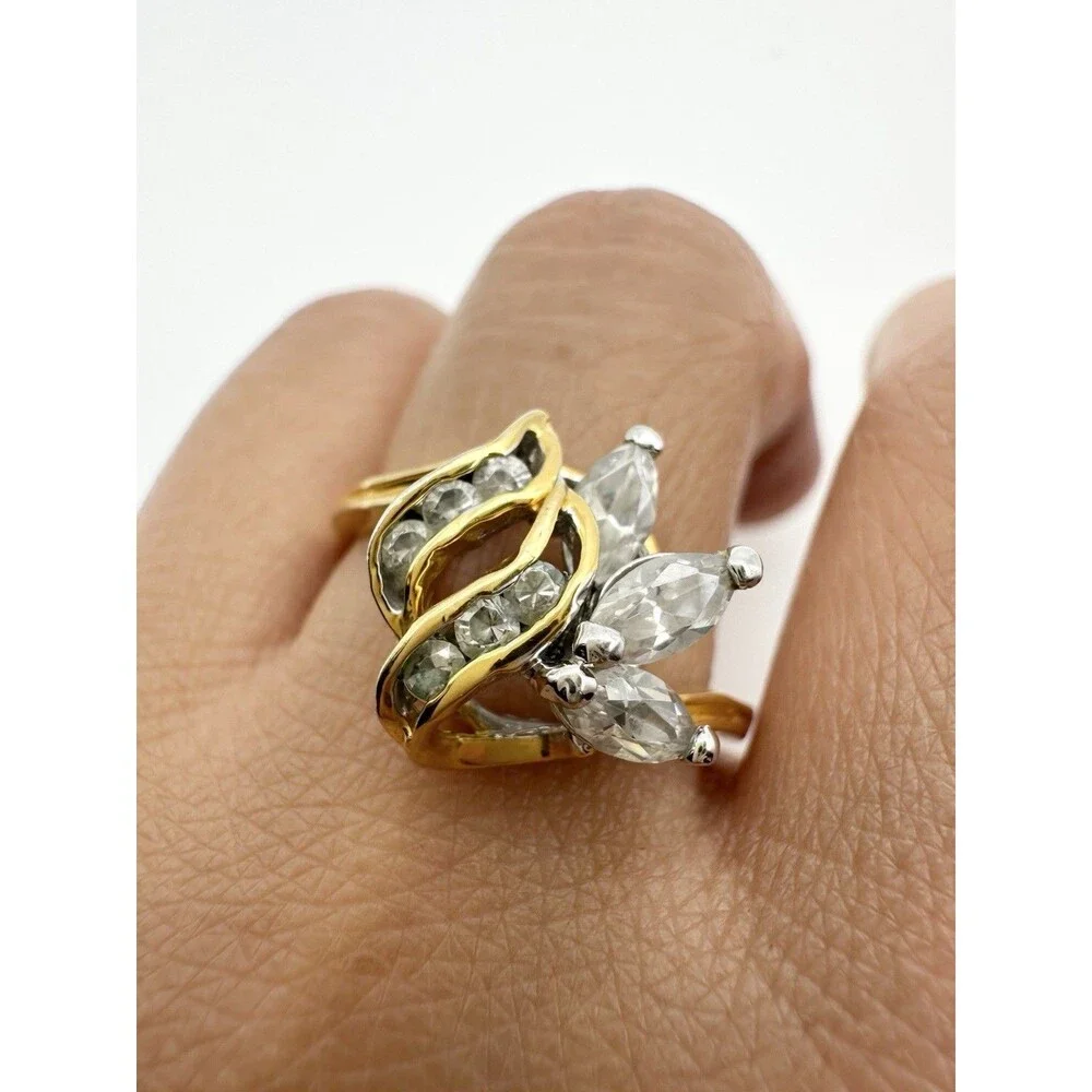 Vintage Signed 925 Sterling Silver Gold Plated Cubic Zirconia Ring Size 9